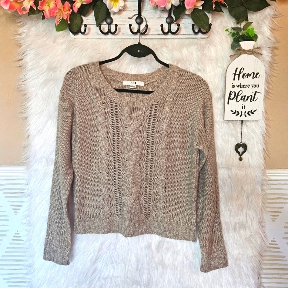 XXI Cropped Cable Knit Pullover Sweater